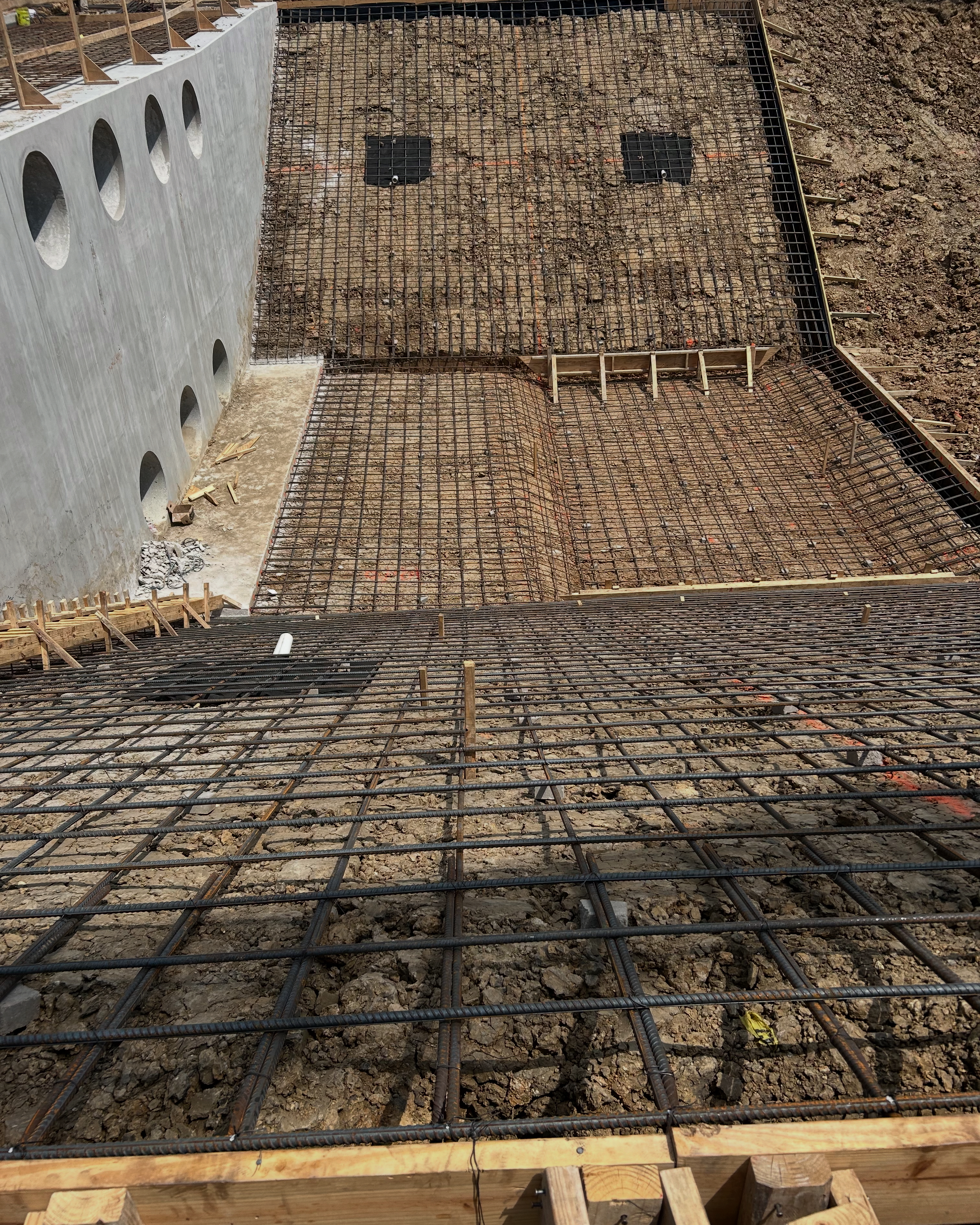 Foundation construction with rebar and formwork