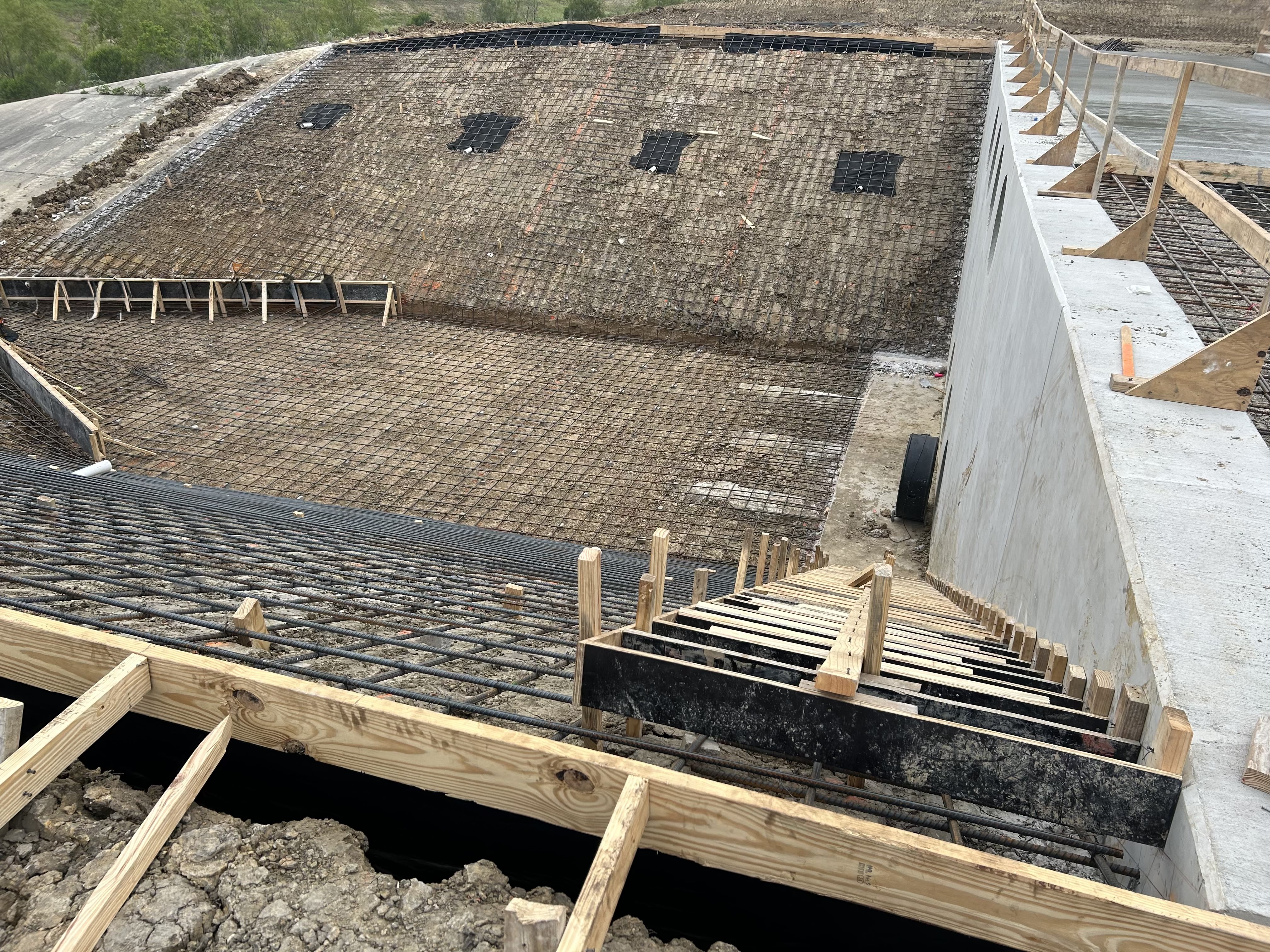 Large foundation slab with rebar grid